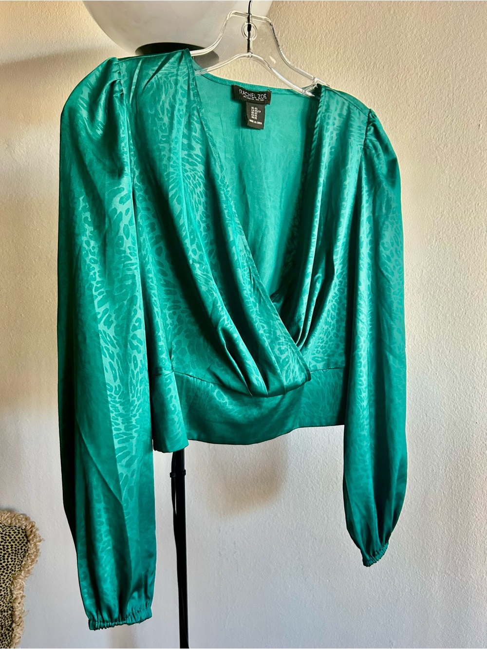 Rachel Zoe Teal Satin Draped Wrap Blouse